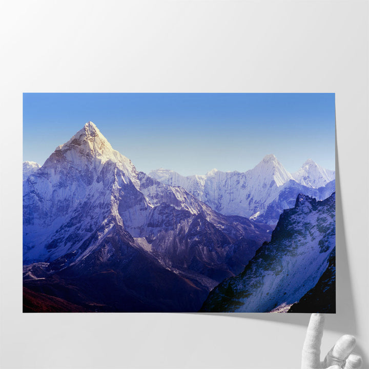 Majestic mountain scene with neutral and blue tones