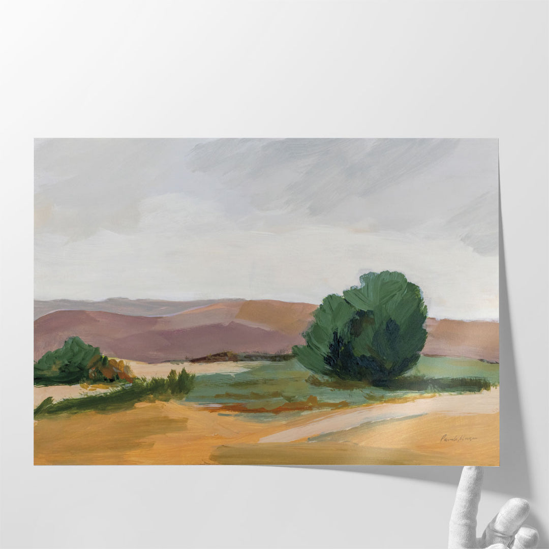 Abstract landscape wall art for living room with earthy tones