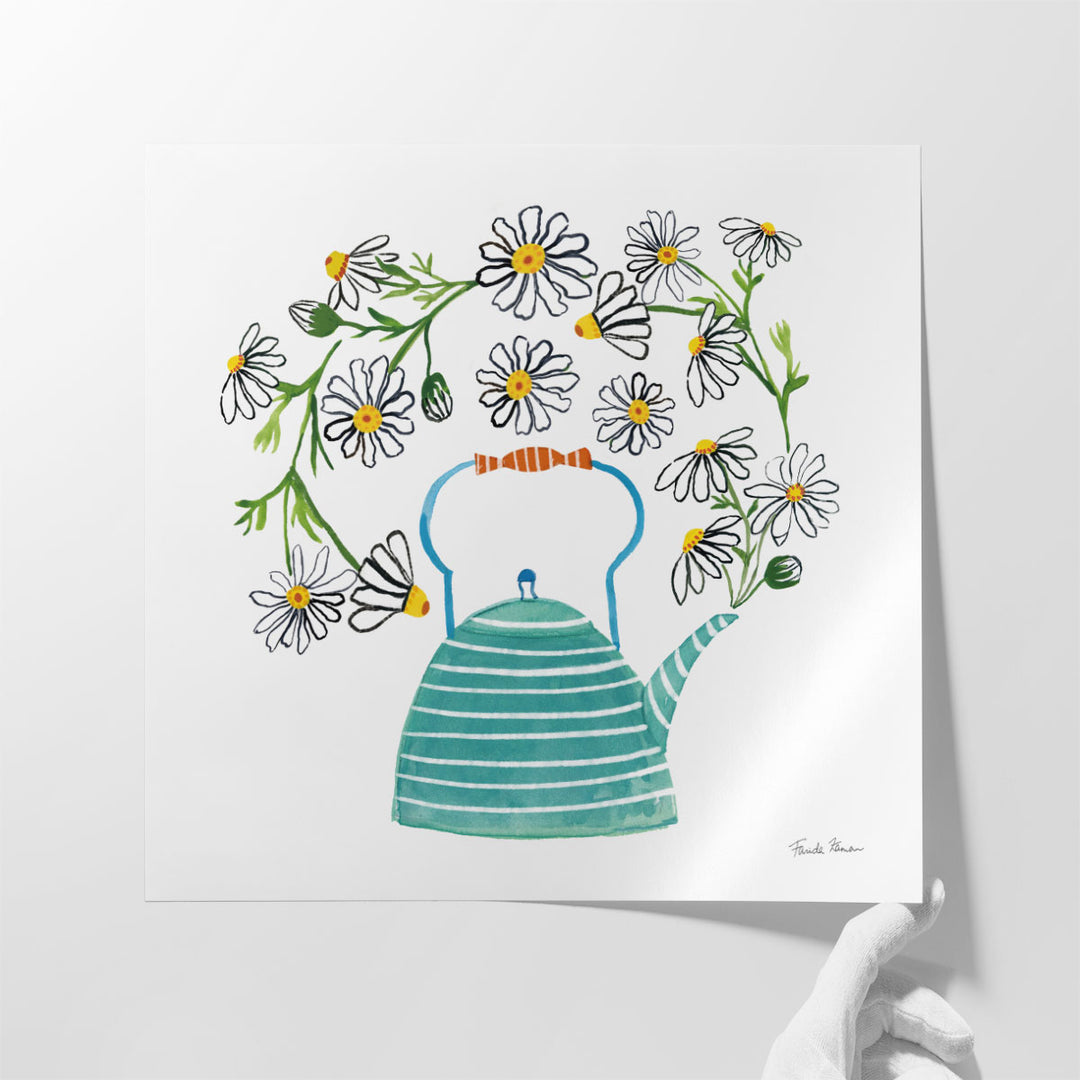 Teaware kitchen art with delicate teapot silhouette