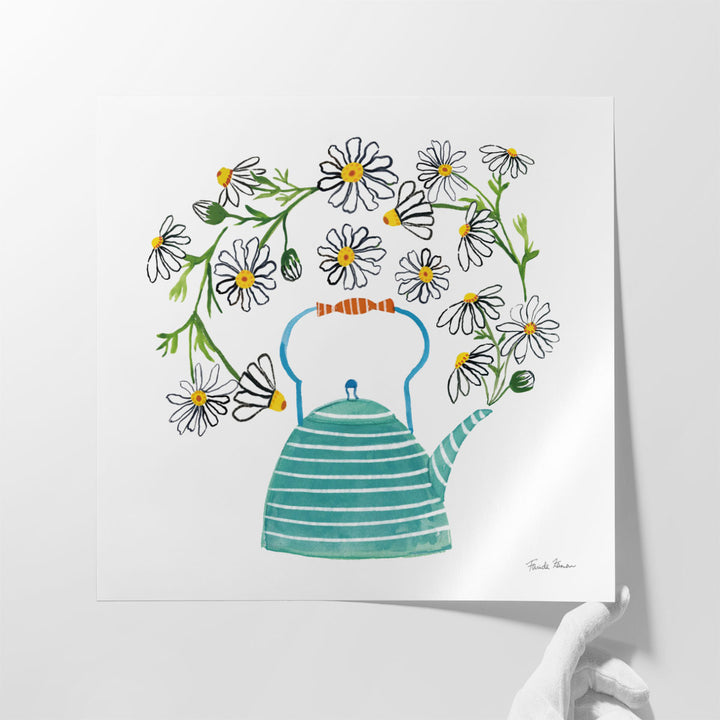 Teaware kitchen art with delicate teapot silhouette