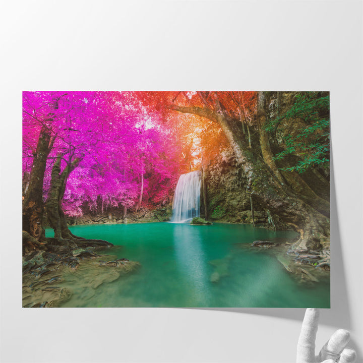 Waterfall in Deep Forest at Erawan National Park - Canvas Print Wall Art