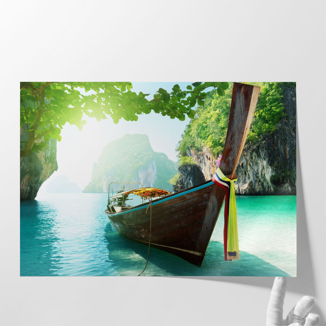 Boat and Islands in Andaman Sea Thailand - Canvas Print Wall Art