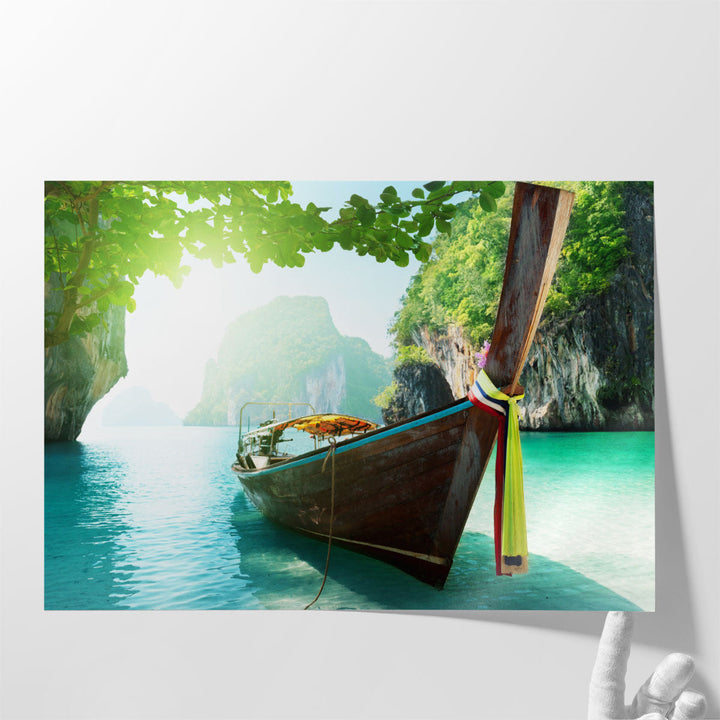 Boat and Islands in Andaman Sea Thailand - Canvas Print Wall Art