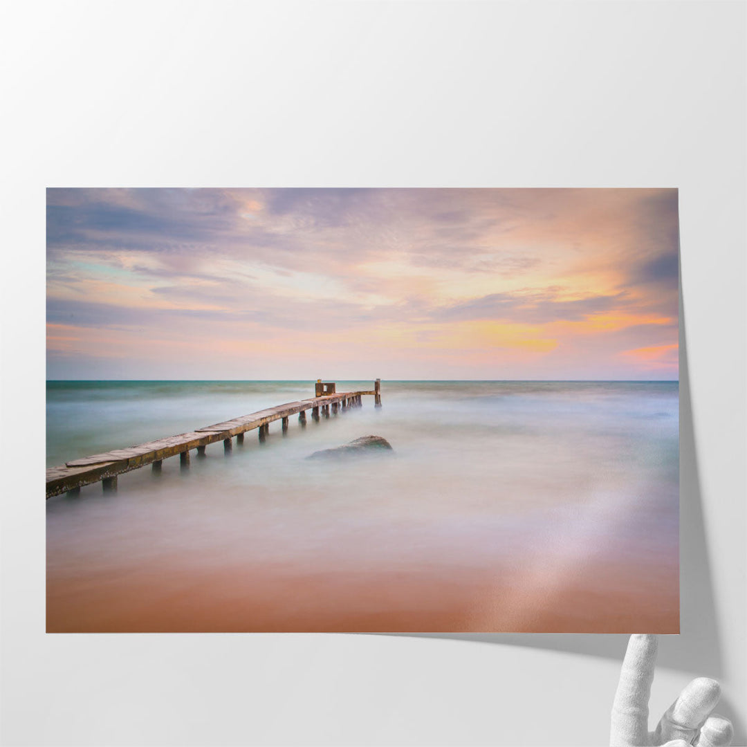 Ocean Mist and a Pier - Canvas Print Wall Art