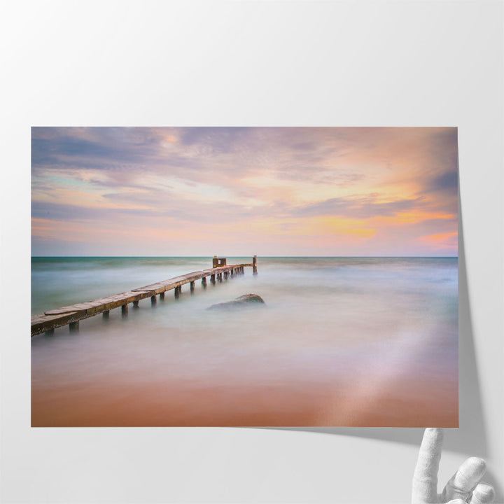 Ocean Mist and a Pier - Canvas Print Wall Art