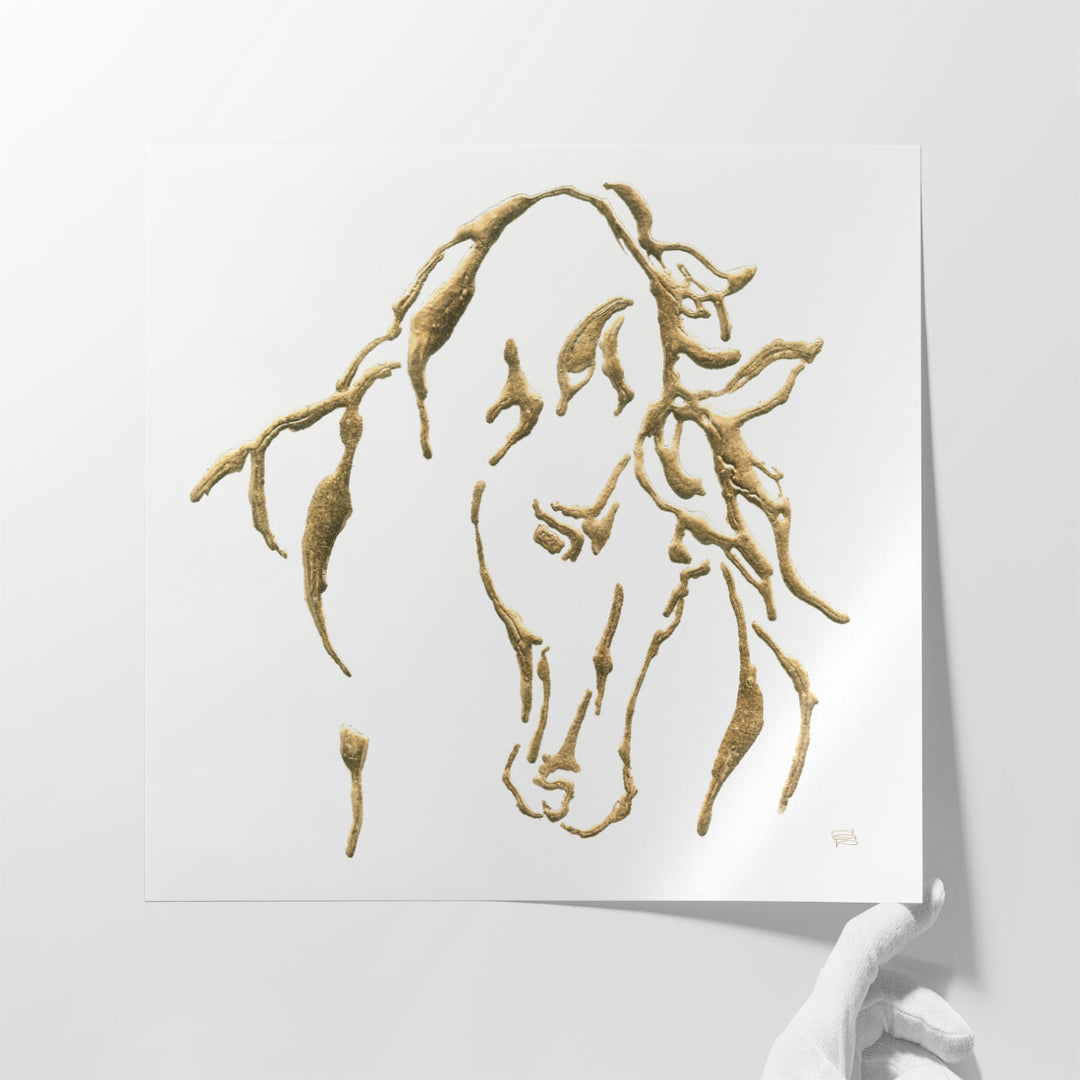 Large Modern Art for Farmhouse – oversized canvas with gold equine form