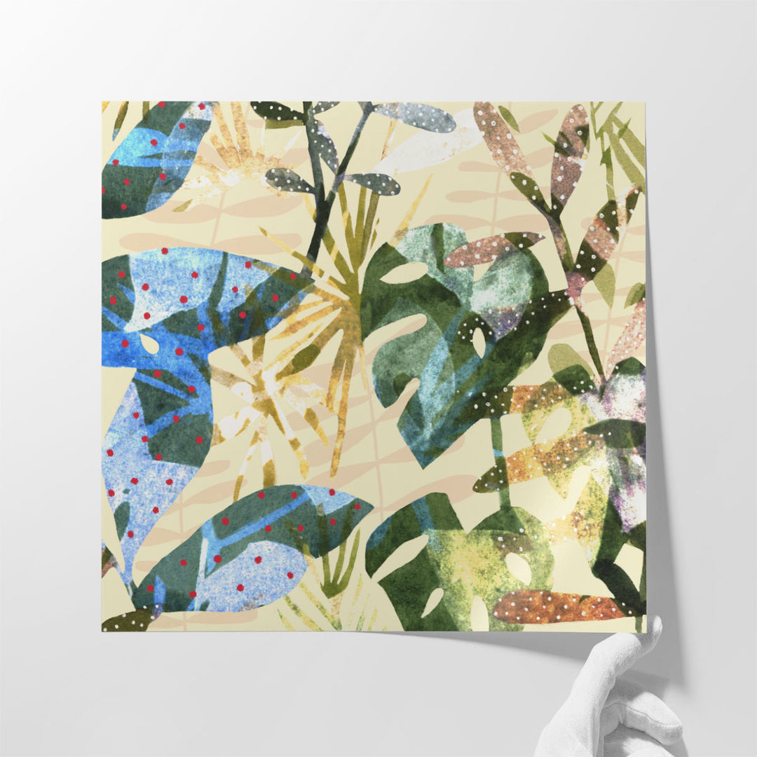 Floral Framed Leaves Print for Farmhouse elegant foliage