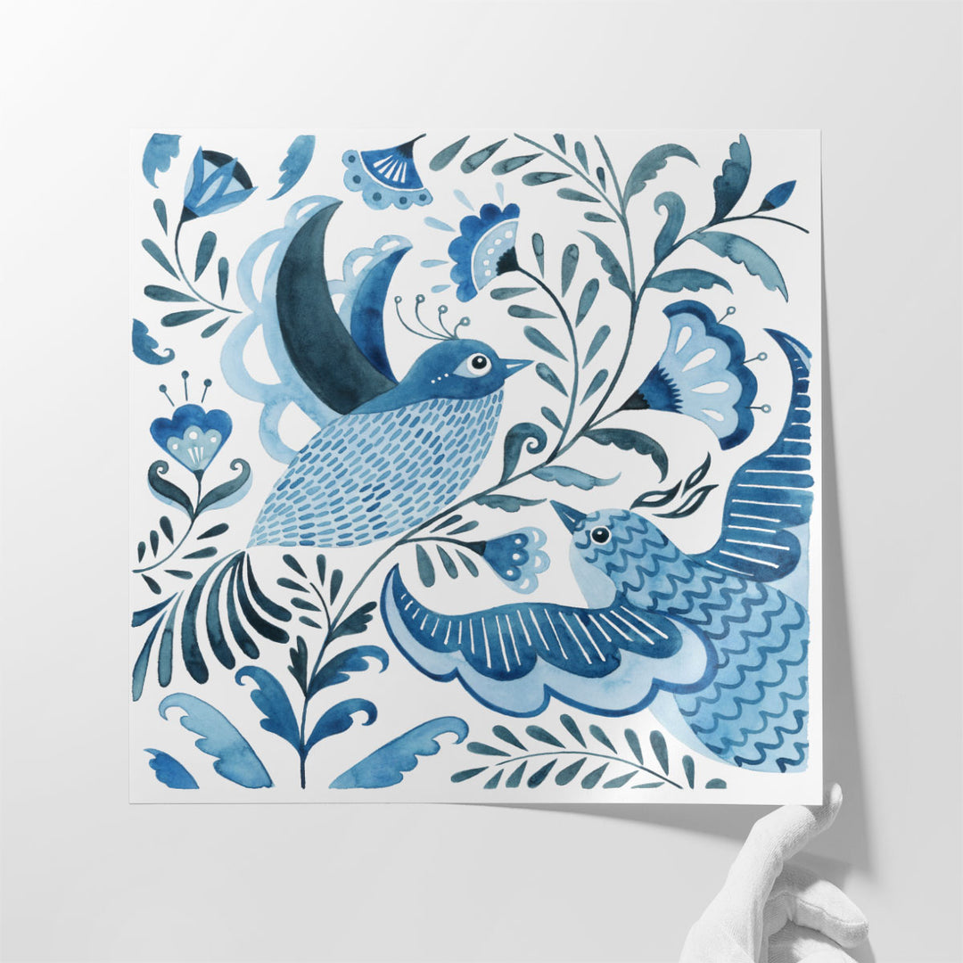 Blue Bird Folk I - Canvas Print Wall Art