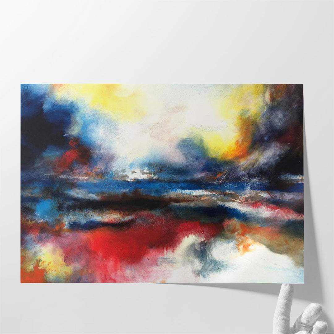 Red, blue, and yellow strokes on white