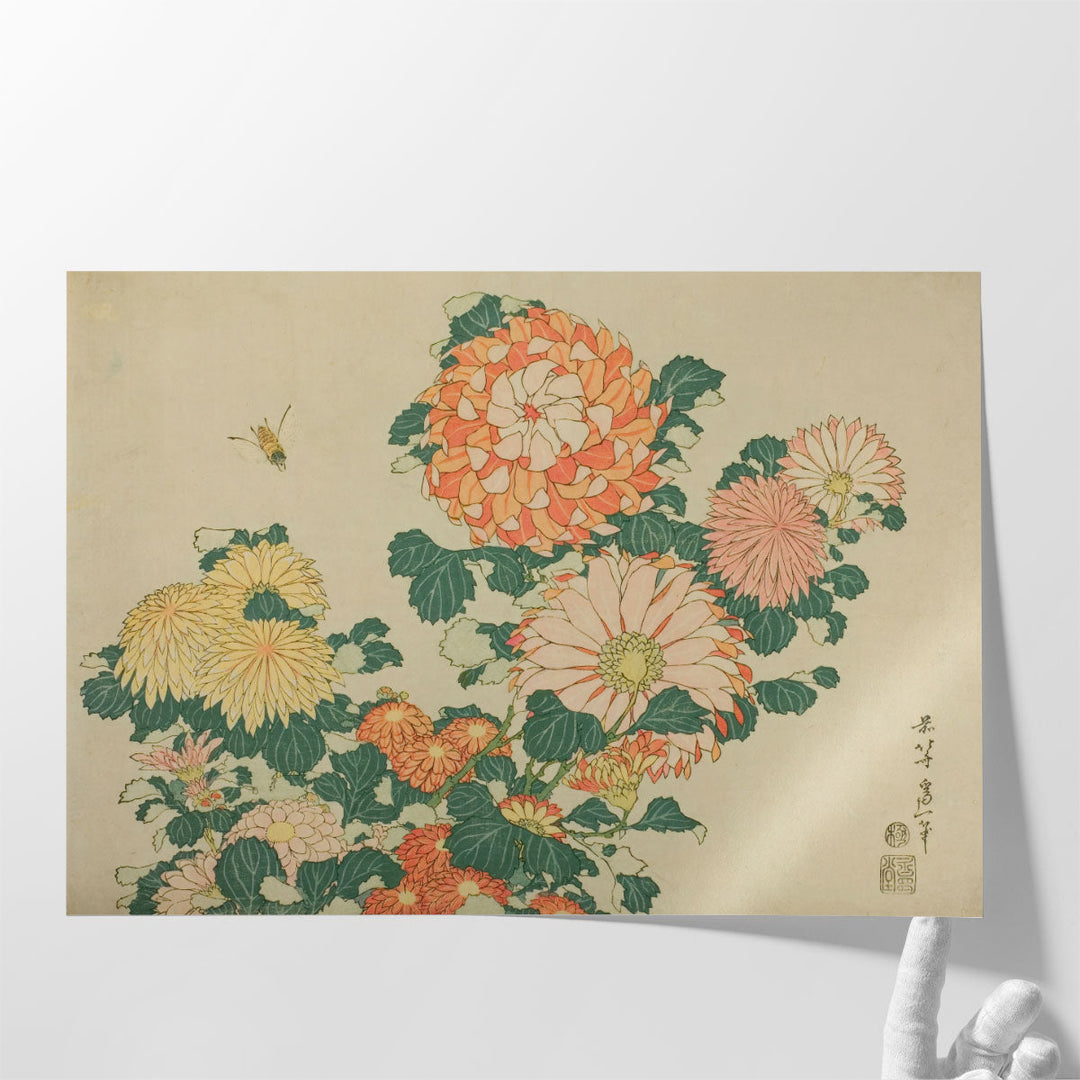 Bee And Chrysanthemums - Canvas Print Wall Art