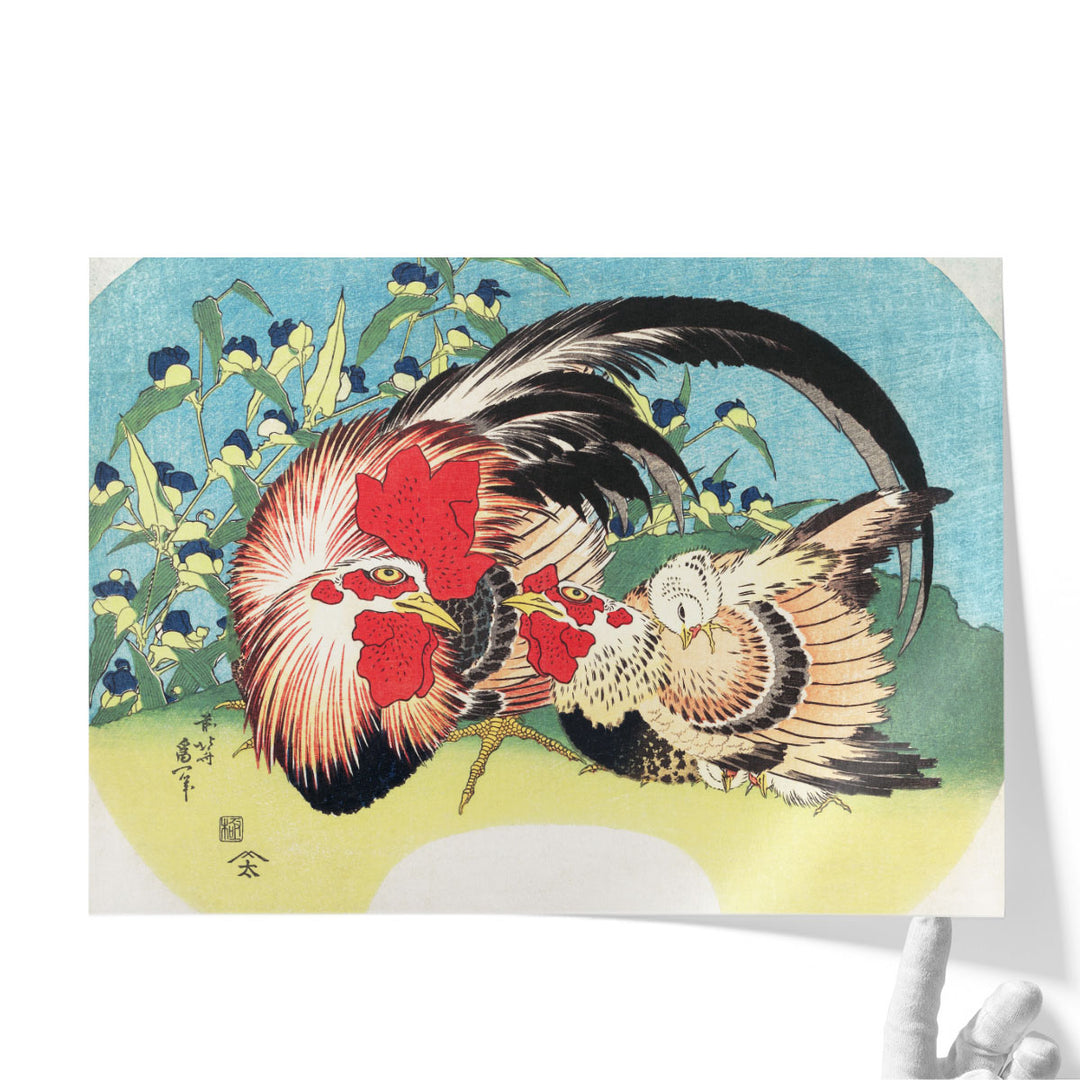 Rooster, Hen and Chicken with Spiderwort (1830-1833) - Canvas Print Wall Art