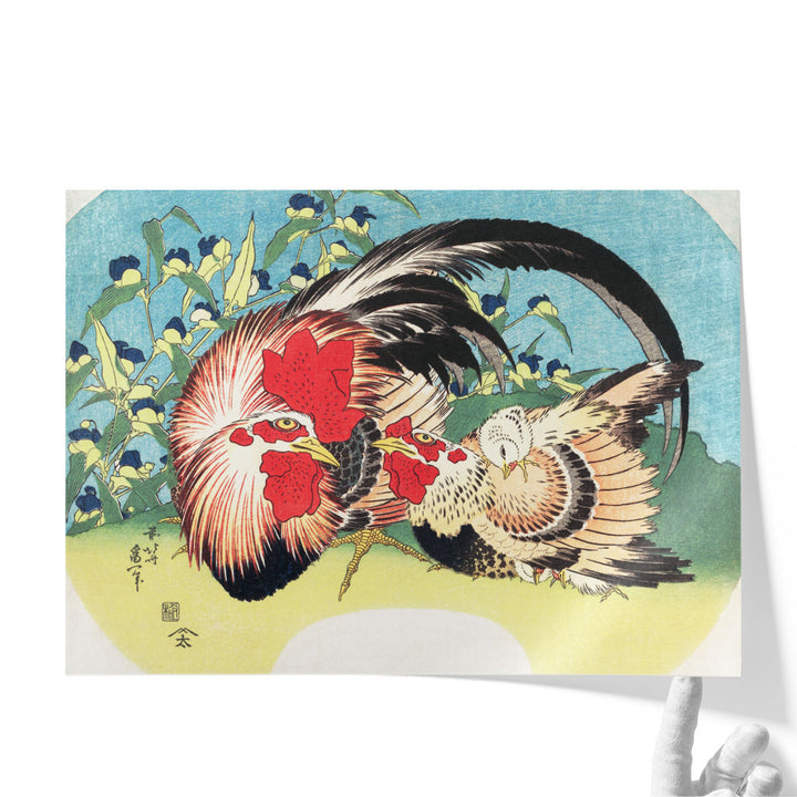 Rooster, Hen and Chicken with Spiderwort (1830-1833) - Canvas Print Wall Art