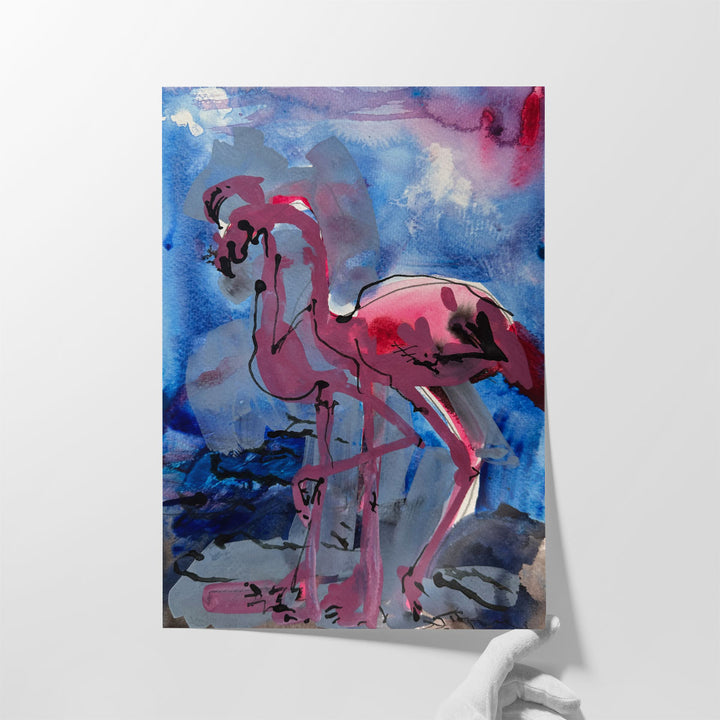 Large painting of flamingos for living room