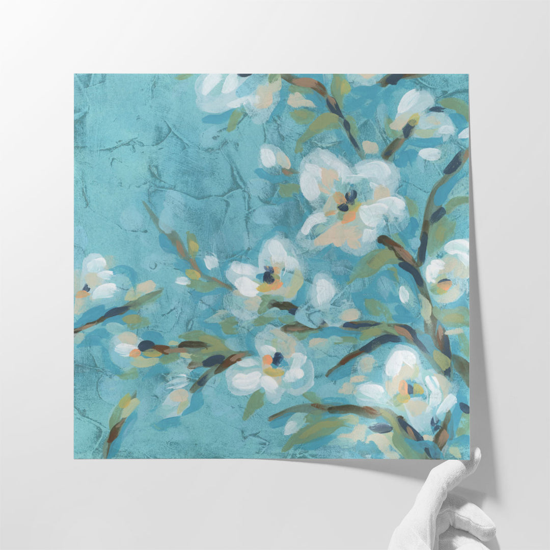 Bedroom wall decor featuring soft abstract blooms