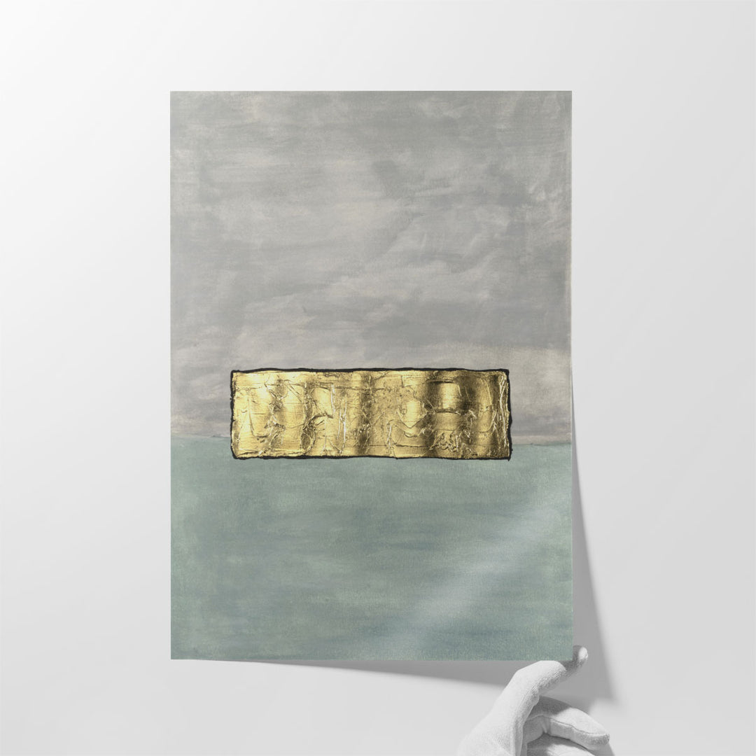 Hallway artwork with neutral and gold contrast