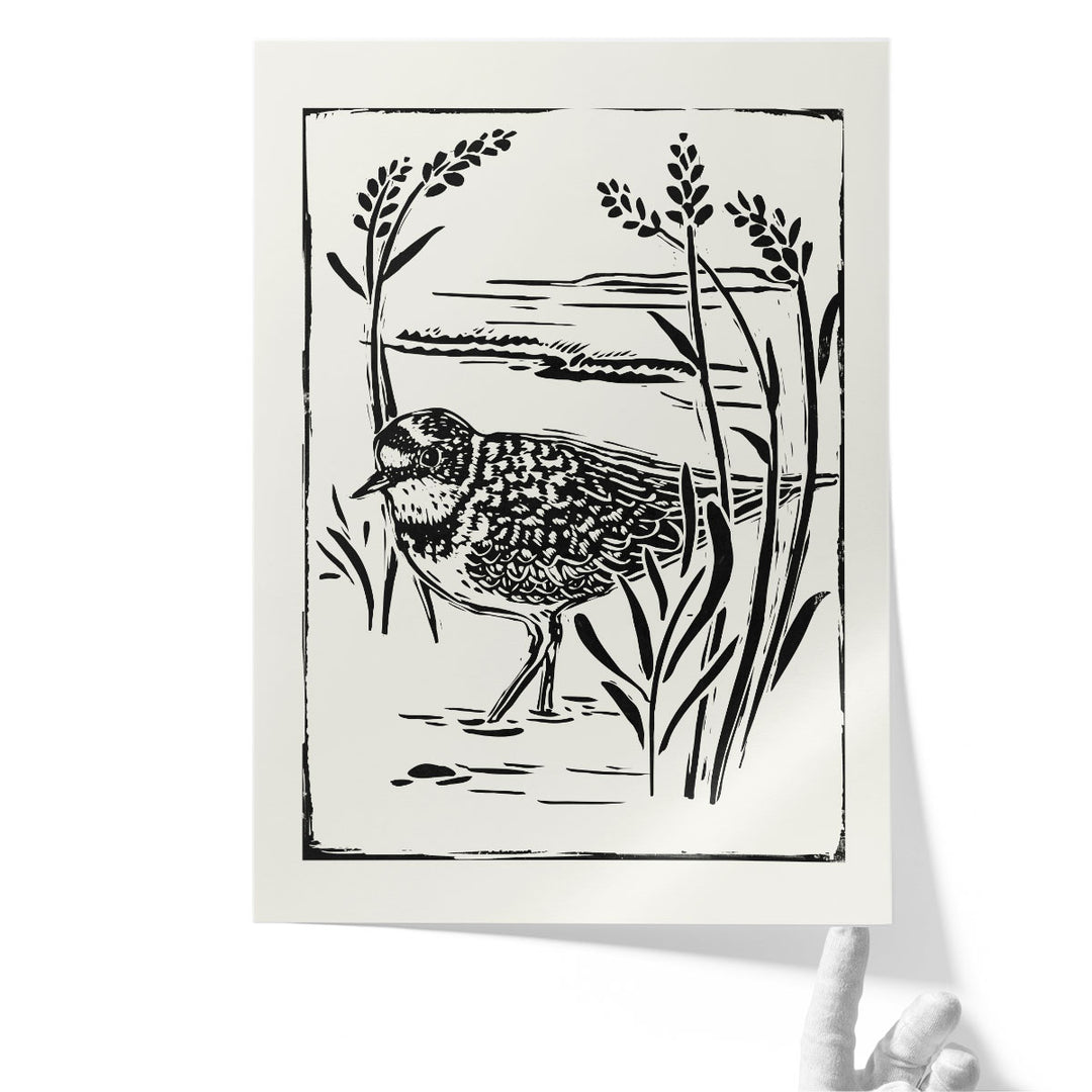 Linocut Style Seabird IV - Canvas Print Wall Art