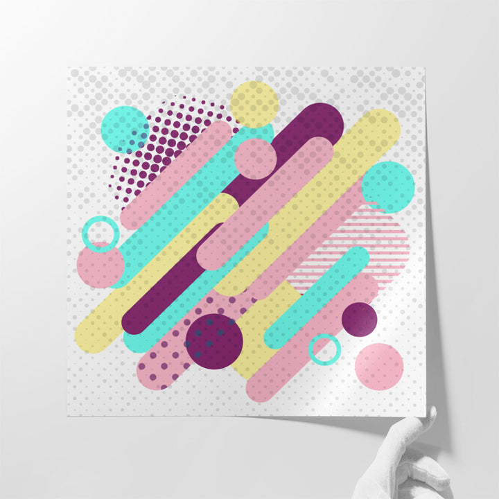 Hallway artwork with colorful shapes