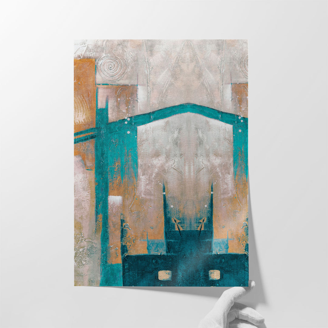 Abstract artwork with soft neutral and blue blend