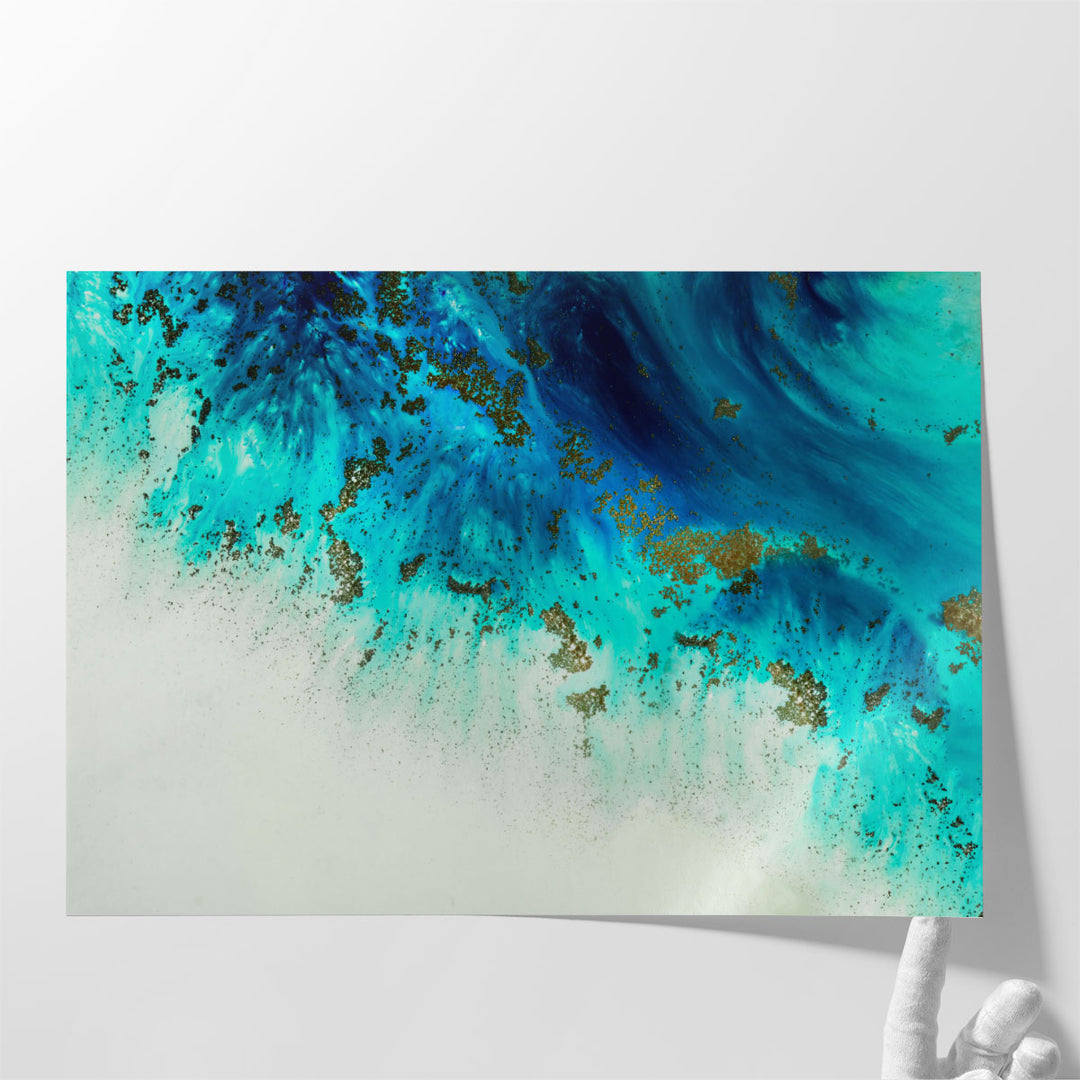 Hallway prints with fluid turquoise design
