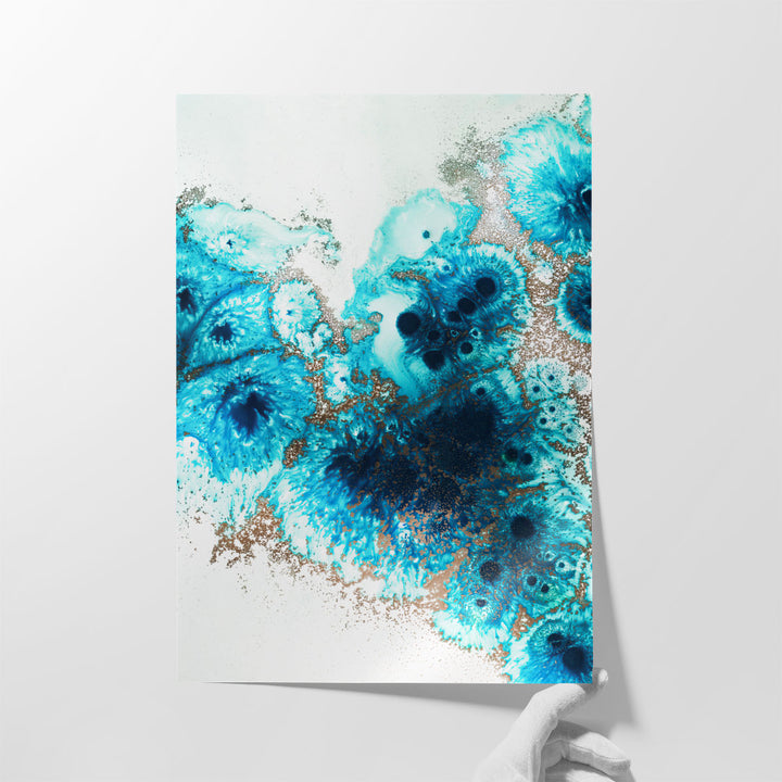 Modern hallway artwork in white and blue