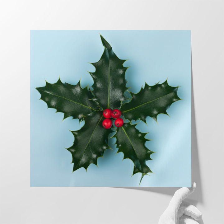 Star Shape Holly with Berries - Canvas Print Wall Art