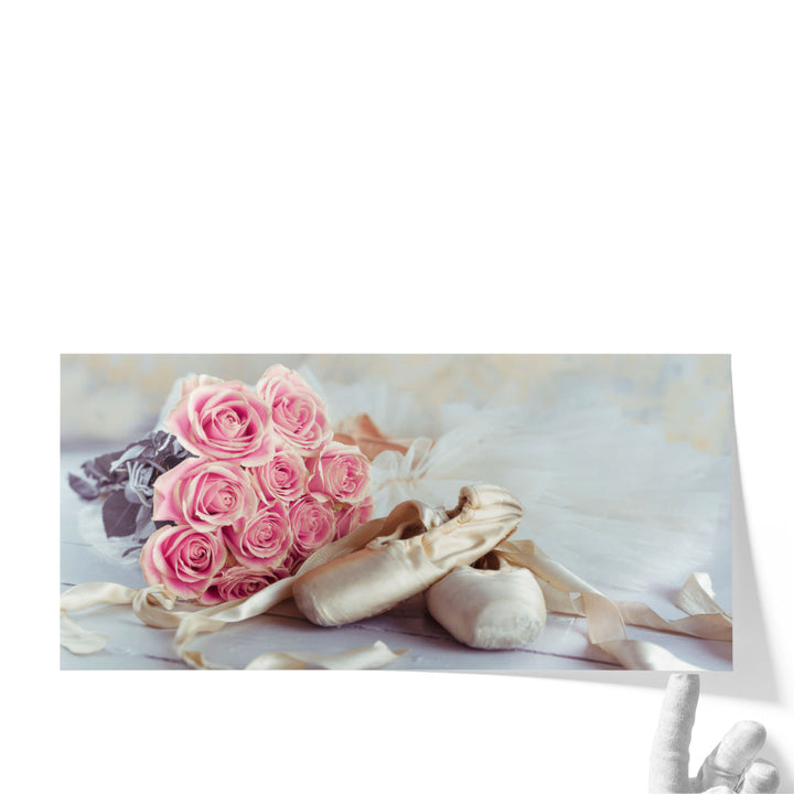 Ballet Shoes and Elegant Ballet Skirt with Bunch of Roses 1 - Canvas Print Wall Art