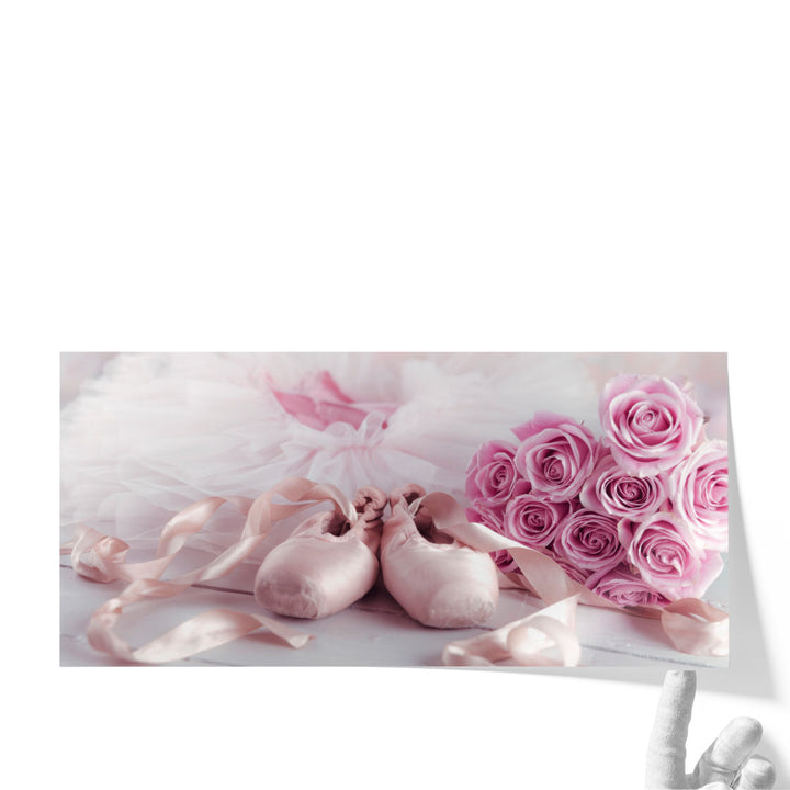 Ballet Shoes and Elegant Ballet Skirt with Bunch of Roses 2 - Canvas Print Wall Art