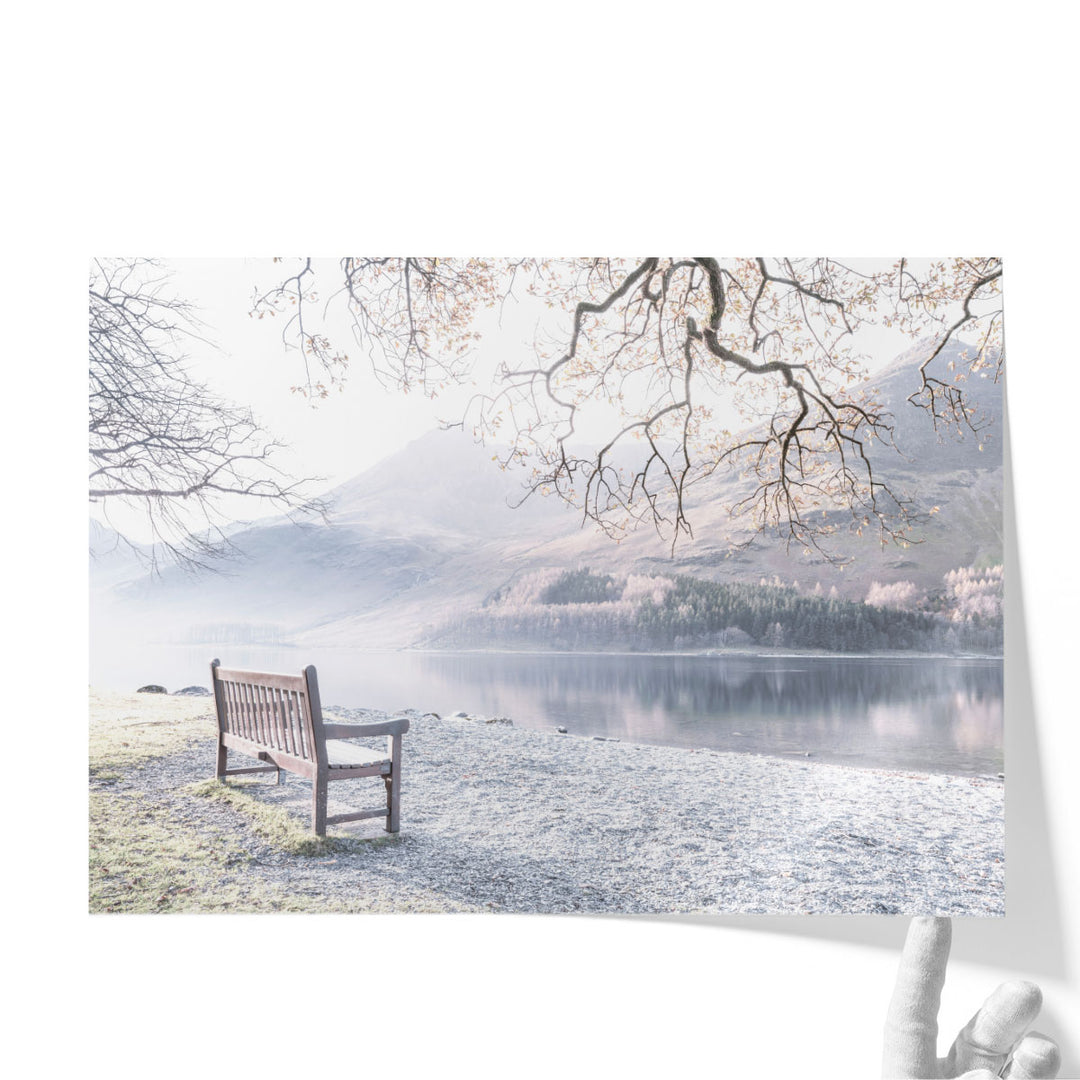 Bench And Still Lake Buttermere - Canvas Print Wall Art