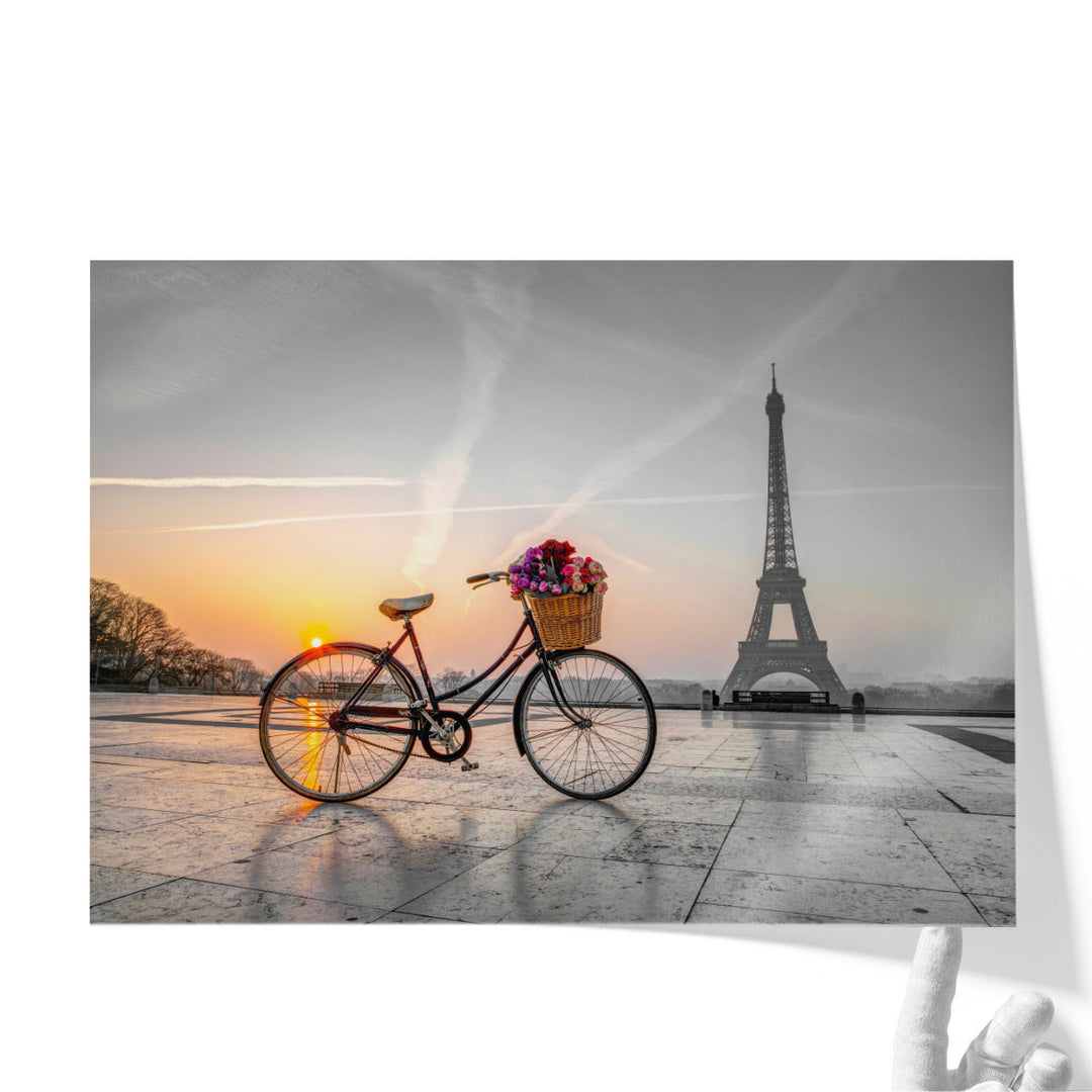 Bicycle With A Basket of Flowers, Eiffel Tower 1 - Canvas Print Wall Art