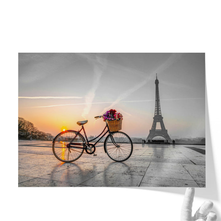 Bicycle With A Basket of Flowers, Eiffel Tower 1 - Canvas Print Wall Art