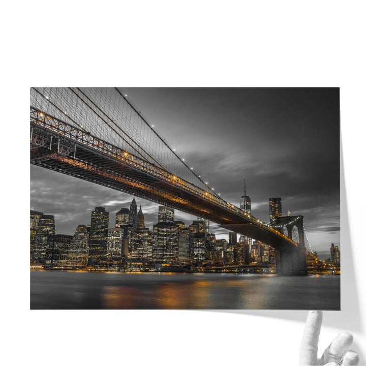 Brooklyn Bridge And Lower Manhattan Skyline At Dusk - Canvas Print Wall Art