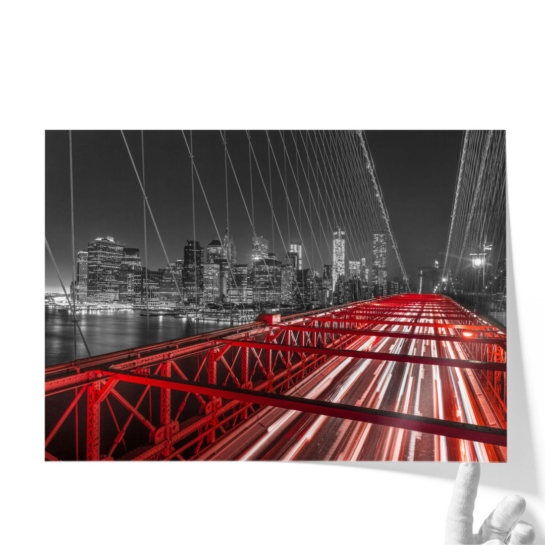 Brooklyn Bridge And Lower Manhattan Skyline At Dusk - Canvas Print Wall Art