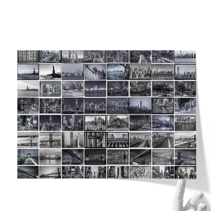 Collage of Famous Places In New York City Black And White - Canvas Print Wall Art