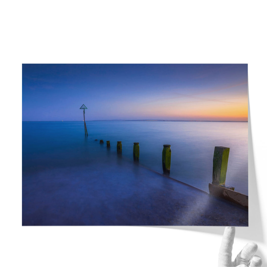 Groynes At Dusk, Hayling Island, UK - Canvas Print Wall Art