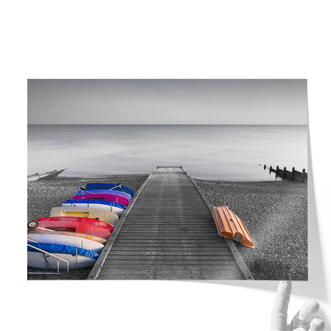 Kayaks On The Side Of Pier - Canvas Print Wall Art