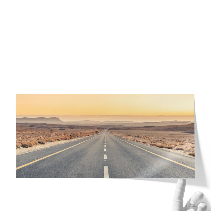 Yellow sunrise wall art for hallway with desert landscape