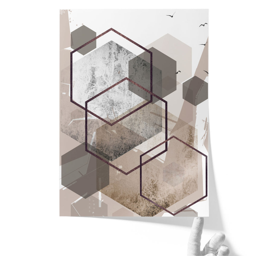 Abstract Hexagons Beige - Canvas Print Wall Art