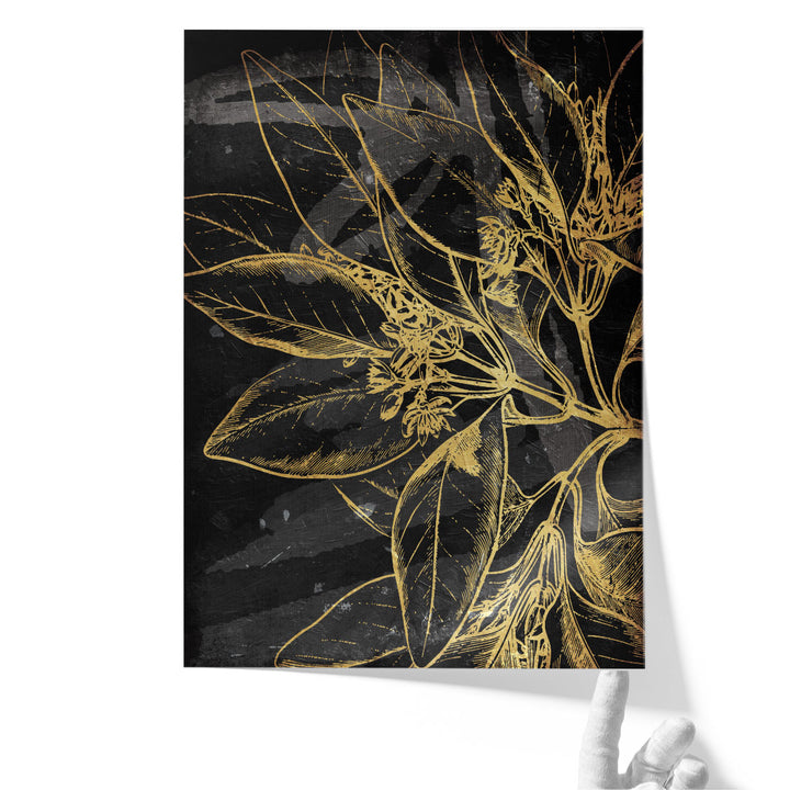 Golden Abstract Floral Mate - Canvas Print Wall Art