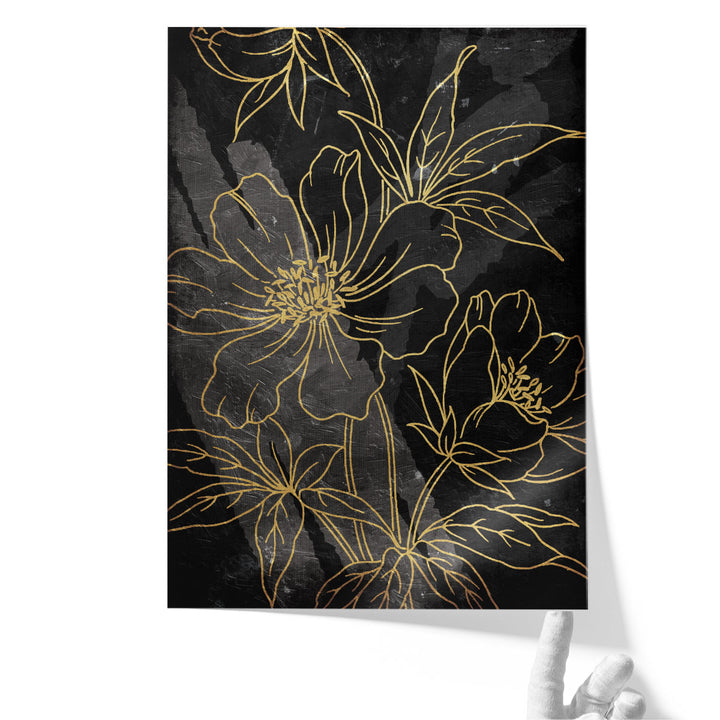 Golden Abstract Floral - Canvas Print Wall Art