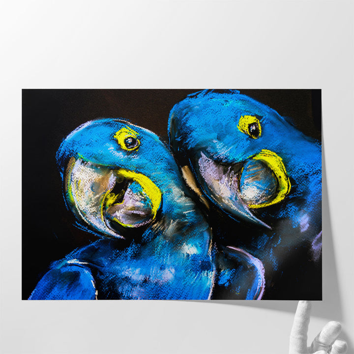 Pastel Painting of Blue Parrots - Canvas Print Wall Art