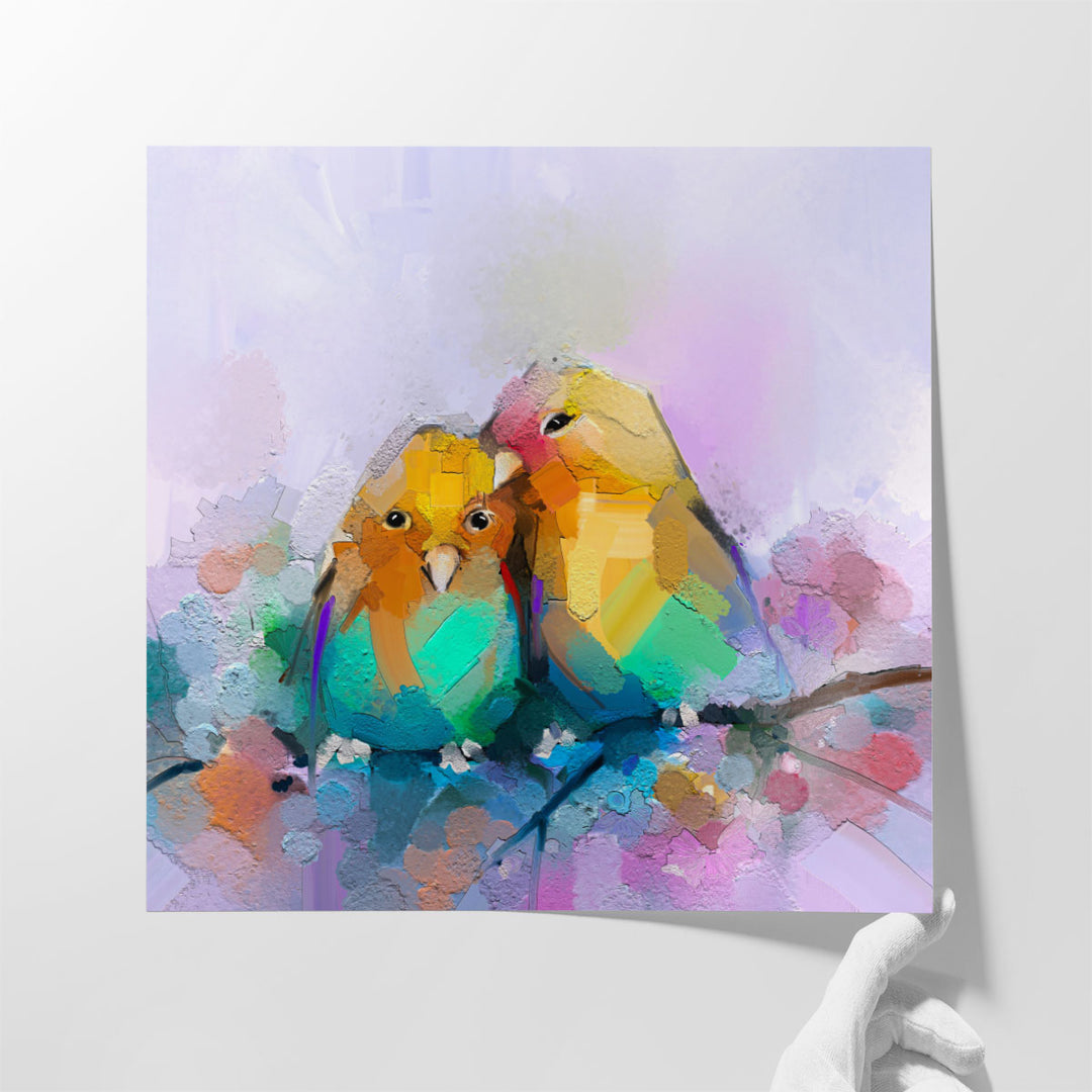 Abstract Colorful Oil Painting of Two Birds - Canvas Print Wall Art