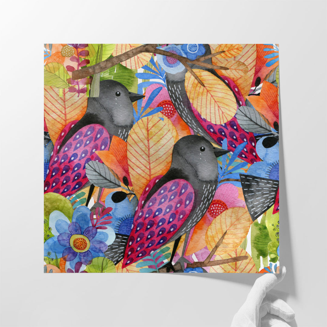Wildflowers and Birds - Canvas Print Wall Art