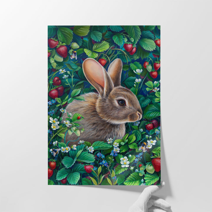 A Cute Fluffy Rabbit In Botanical Background - Canvas Print Wall Art