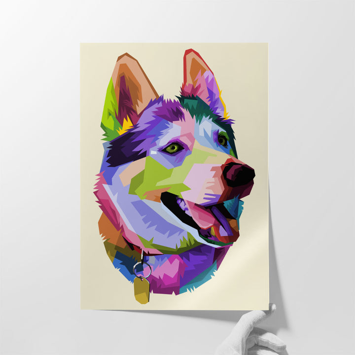 Cute Husky Dog in Pop Art Style - Canvas Print Wall Art