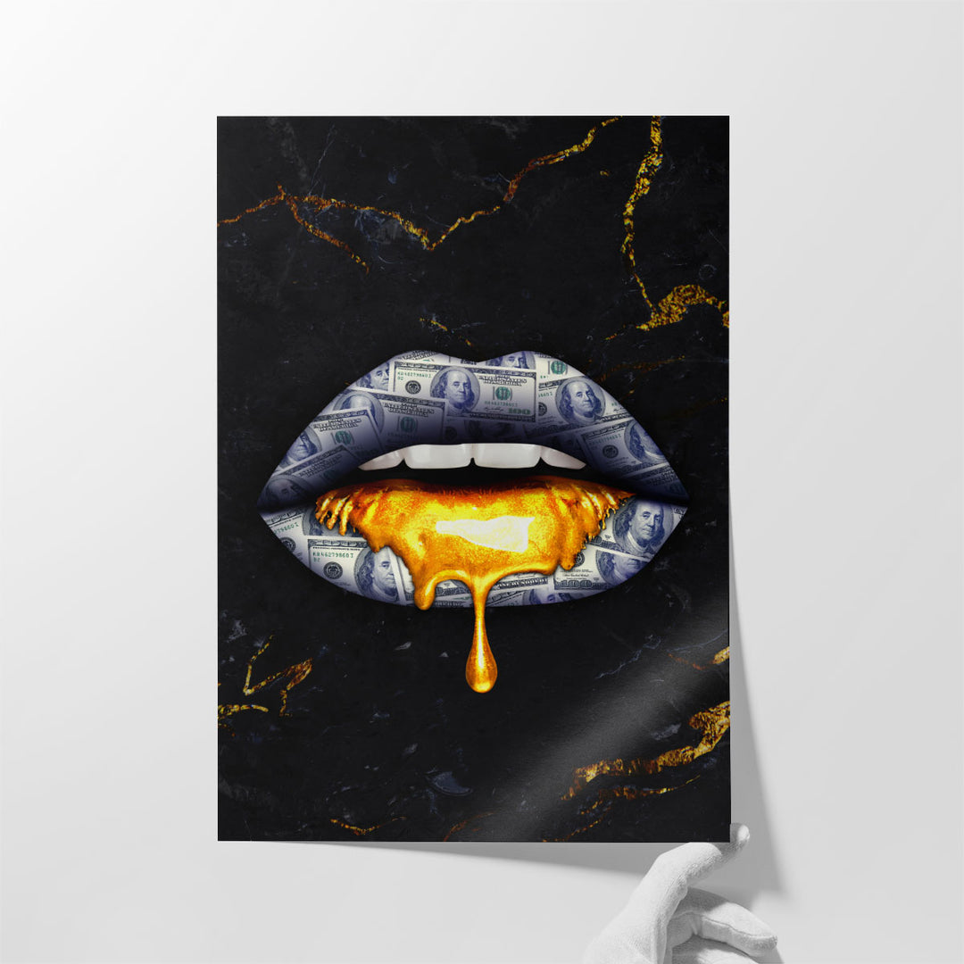 Money Lips Dripping Gold - Canvas Print Wall Art
