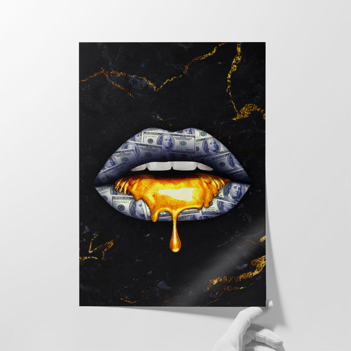 Money Lips Dripping Gold - Canvas Print Wall Art