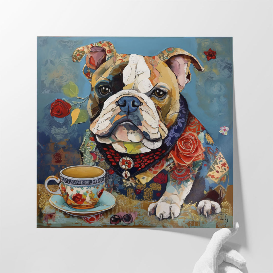 kitchen canvas art – dog and coffee duo