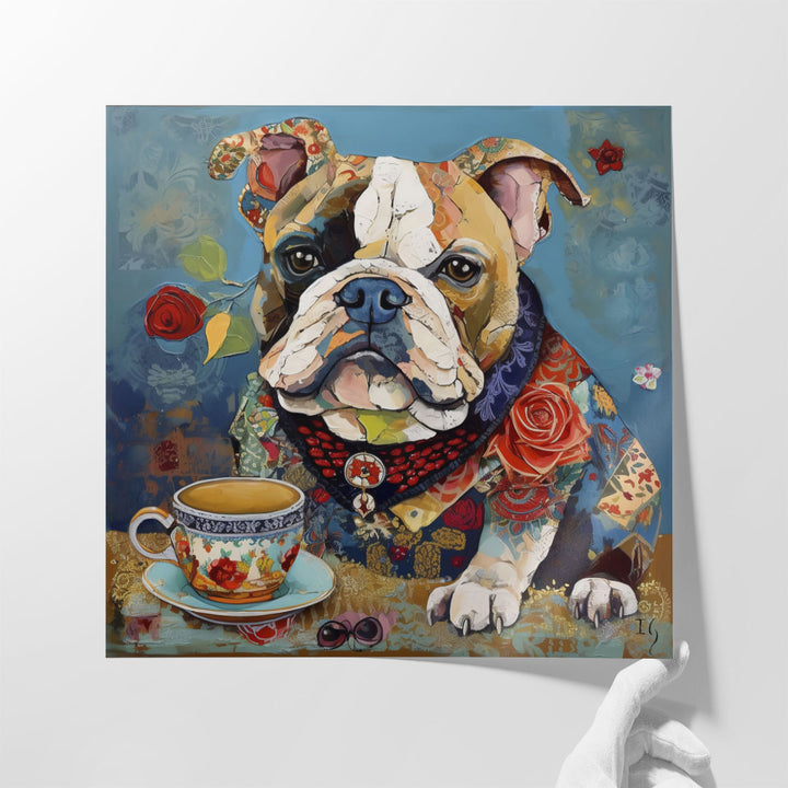 kitchen canvas art – dog and coffee duo