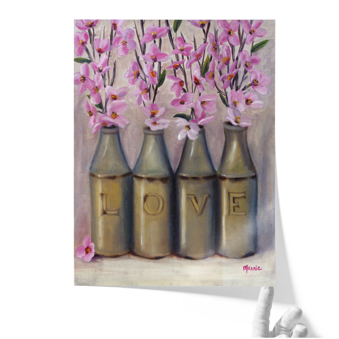 art for kitchen – pink petals over cream canvas