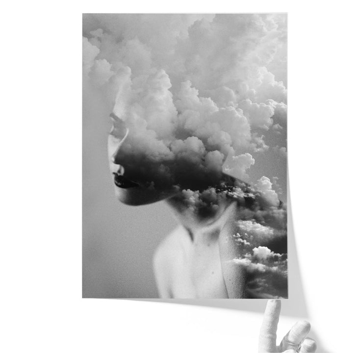 Cloudy Mind Black and White - Canvas Print Wall Art